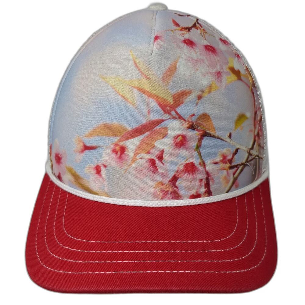 Pistil Trucker Hat Red Pink White One Size Floral Print Snapback Mesh Back Hat